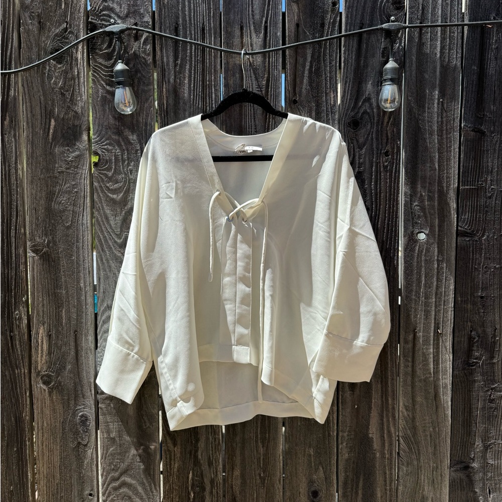 Iro Alis White Lace-up Tie Front Long Sleeve Blouse size 40/8
